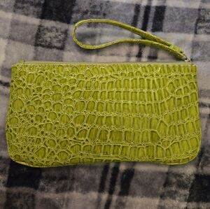Green Crocodile Embossed Wristlet From Enchante Accessories